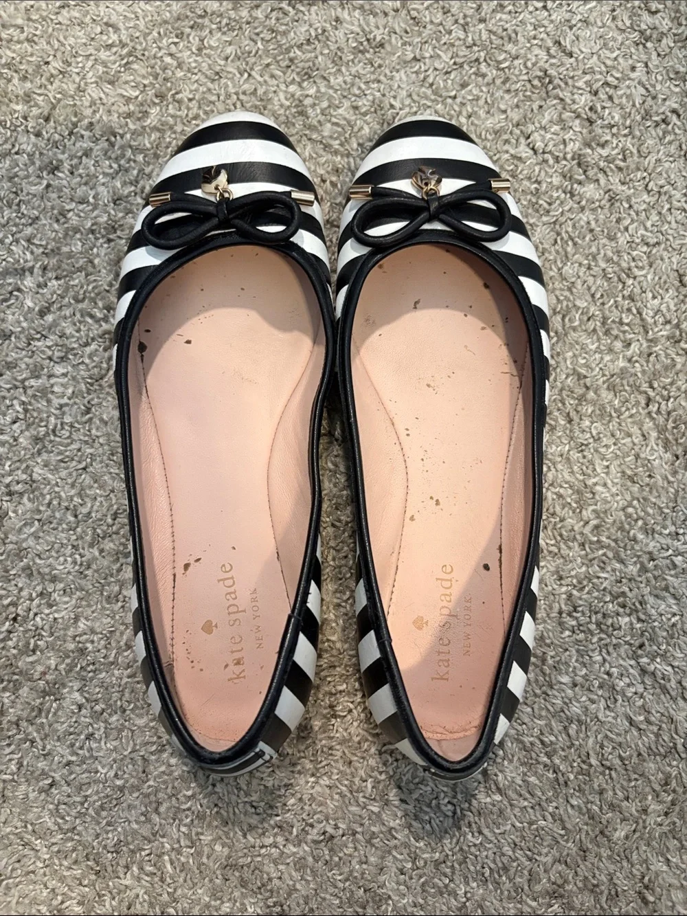 kate spade Black/Navy and White Striped Bow Ballet Flats